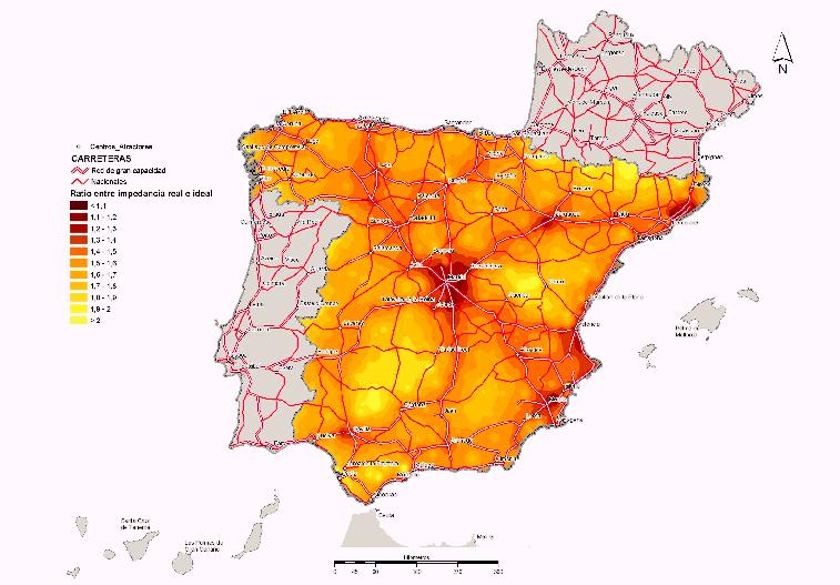 Mapa de accesibilidad de la red viaria espaola