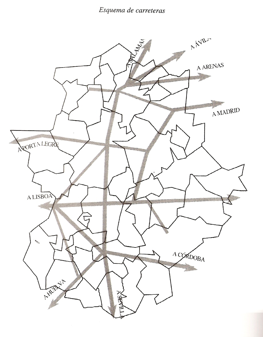 Esquema de la red viaria extremea