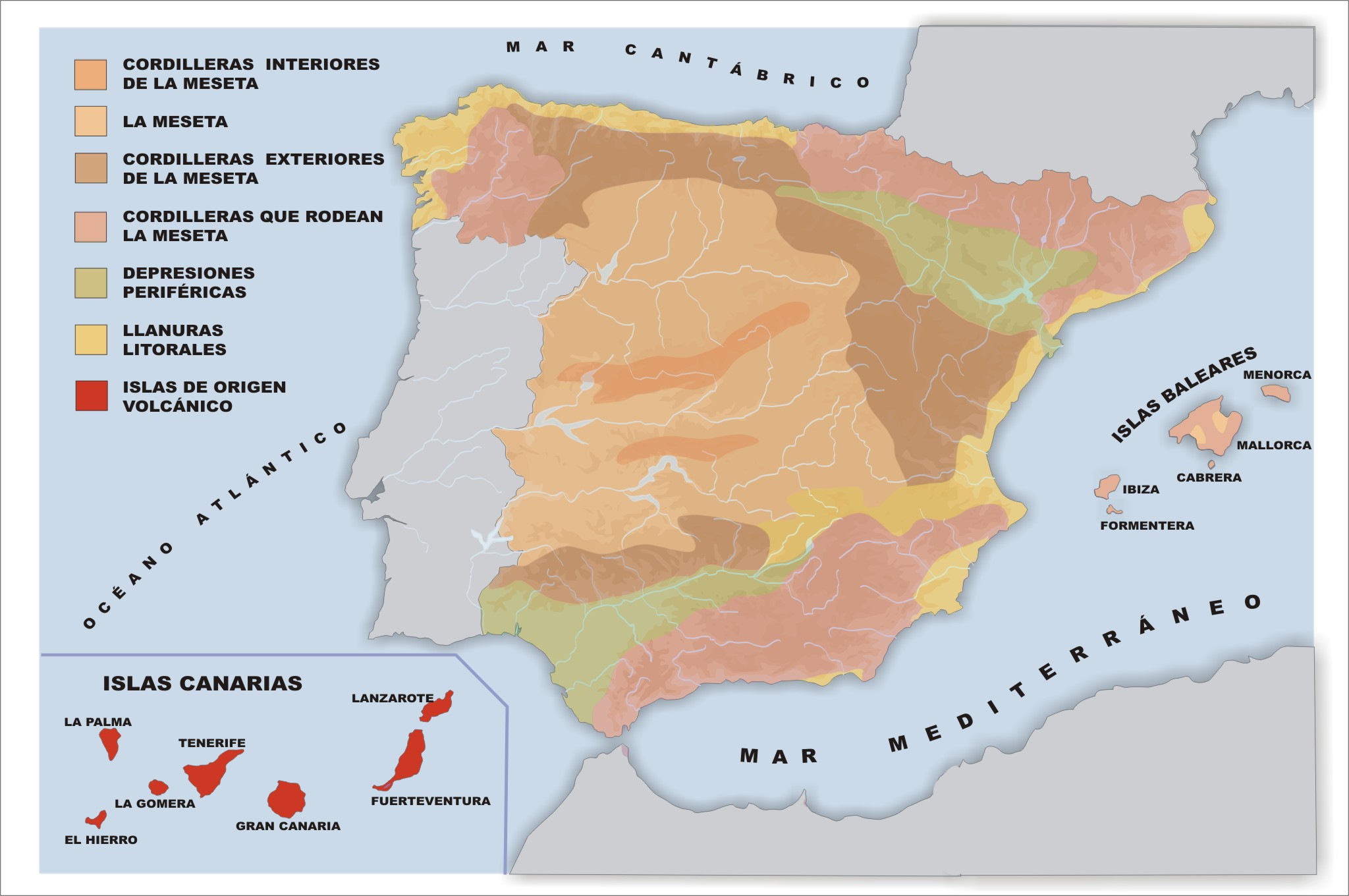 Mapa f�sico de Espa�a